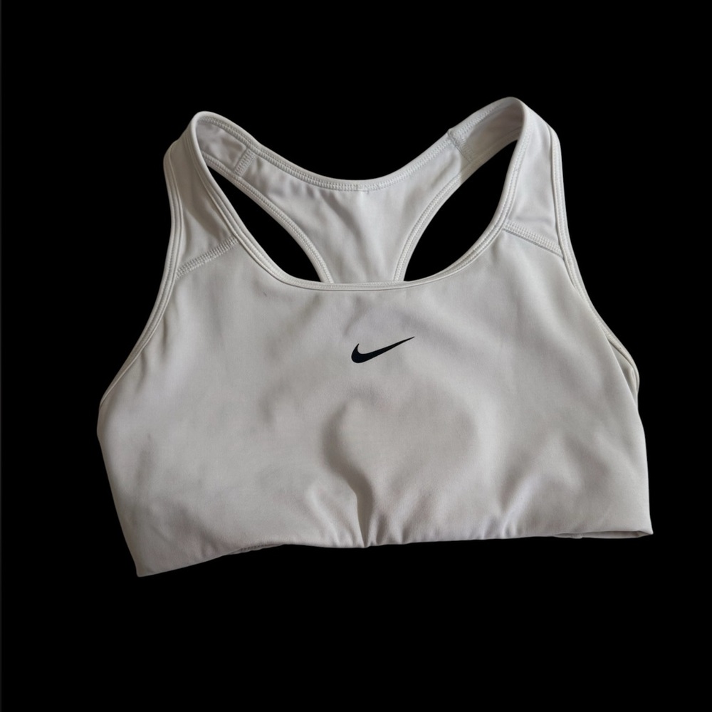 Nike White Racerback Mid-Support Sports Bra with Black Swoosh